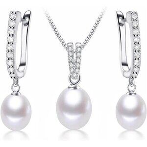 Minimalist Fresh Water Pearl Jewelry Set For with Cubic Zirconia Pendant Set